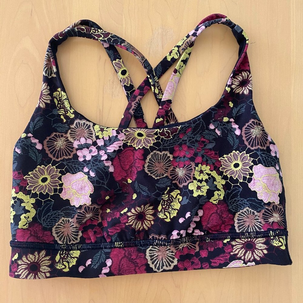Black Floral Pattern Lululemon Sports Bra Size 2